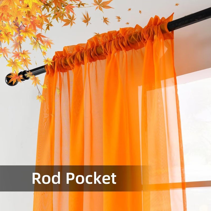 youleyar Solid Sheer Rod Pocket Curtain Voile Draperies 2 Panels White Beige Black Grey Coffee 52 Inch Width 84 Inch Long 1 Pair for Kitchen Bedroom Children Living Room Yard (Orange,52Wï½˜84L) - Image 3