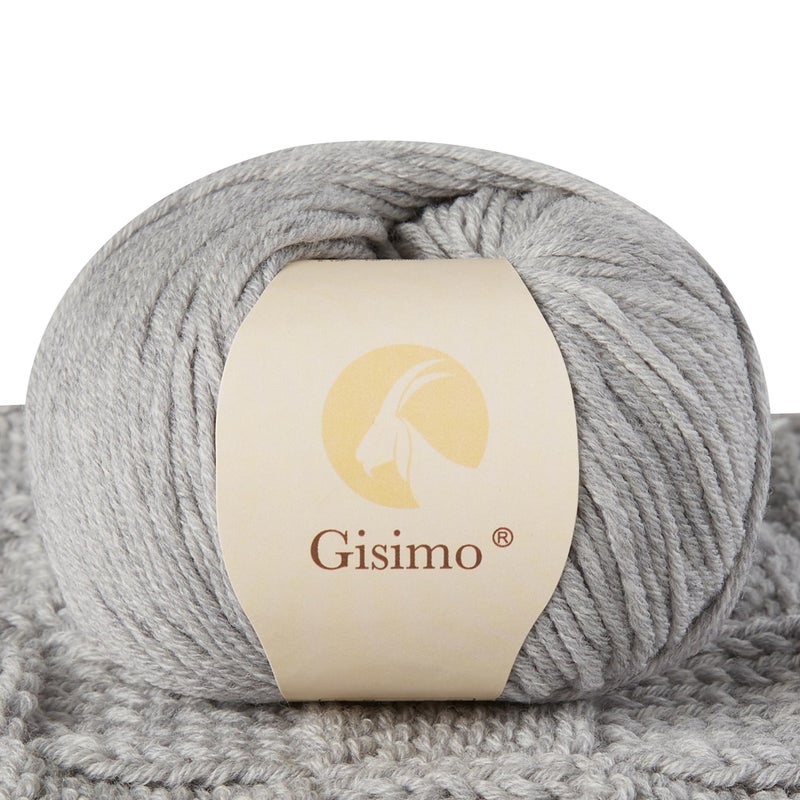 GISIMO 100 Merino Wool Yarn 6Ply Luxurious and Soft Yarn for Hand Knitting Crocheting 176 OZ50g 127 yds116 Meters Light Gray 1 Ball