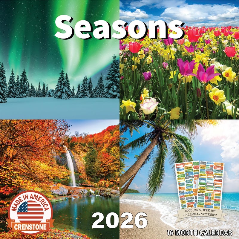 Crenstone Seasons Calendar 2026 - Deluxe 2026 Changing Seasons Wall Calendar Bundle with 100 Reminder Stickers (Nature Gifts, Office Supplies) | Made In The USA - Image 1