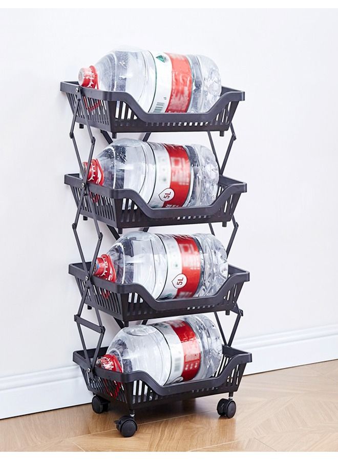 fashionhome 4 Layers Household Multipurpose Storage Organizer Foldable Movable Kitchen Vegetable and Fruits Storage Rack 35x26x71 cm - Image 2