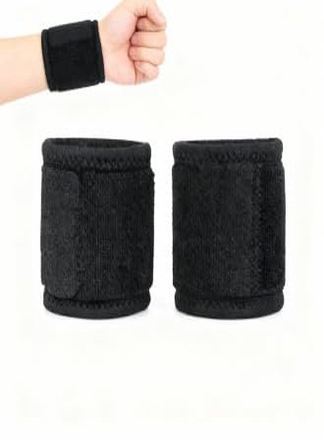 TORMEN 2 Pcs Wrist Brace Adjustable Support Strap For Fitness Sports Black - Image 1