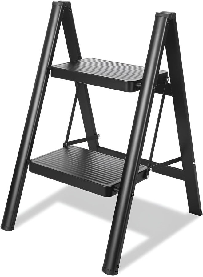 Boniry Compact 2 Step Folding Ladder with Non-Slip Steps | Lightweight & Durable Step Ladder | Perfect for Home, Kitchen, or Office Use - Black Finish - Image 1