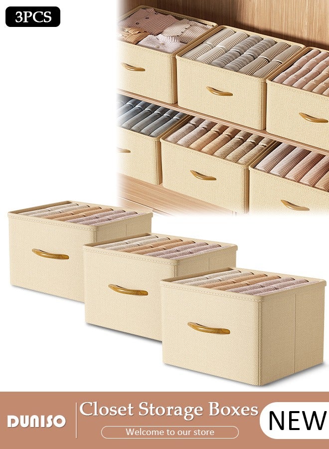 DUNISO 3pcs Wardrobe Clothes Organizer Foldable Closet Storage Organizer for Clothes Jeans Washable Closet Storage Boxes with Carrying Handles Cube Storage Bin for Home Bedroom Office  - Image 1