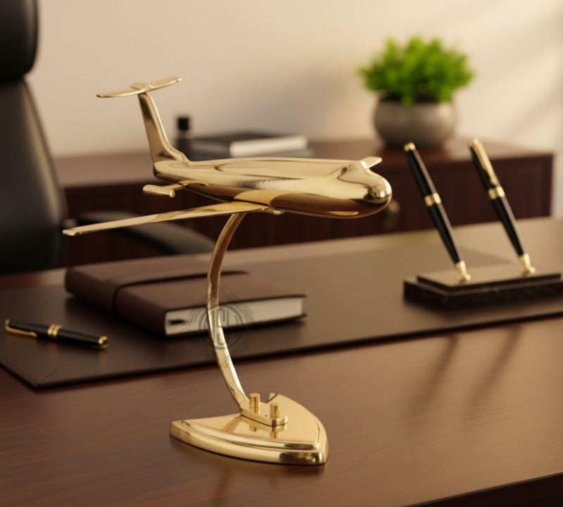 DSH Brass Antique Jet Plane On Stand, Table Top Decorative Showpiece for Home Decor & Office Table with Gold, Glossy and Shiny Finish (Small) 5.5 inch - Image 1