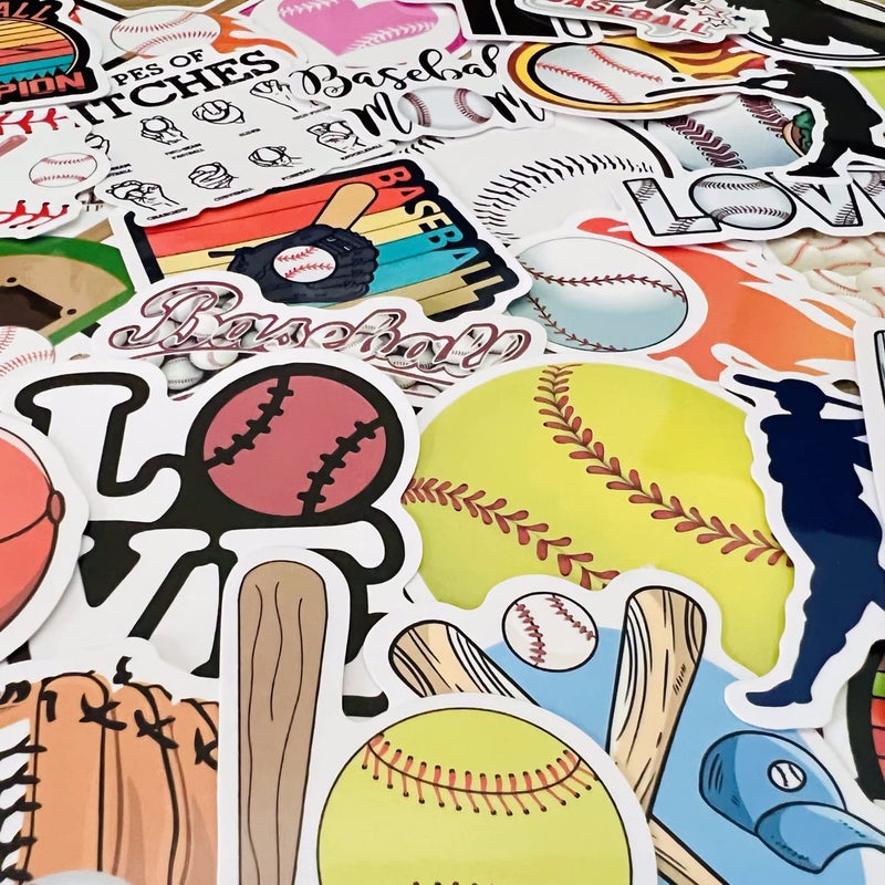 AOWDIAO 50 Pcs Baseball Stickers â€“ Waterproof Vinyl Decals for Water Bottles, Laptops â€“ Baseball Party Favors and Gifts for Kidsâ€¯&â€¯Teens - Image 3