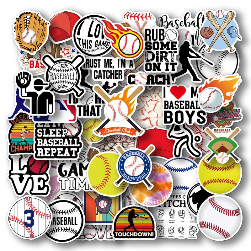 AOWDIAO 50 Pcs Baseball Stickers â€“ Waterproof Vinyl Decals for Water Bottles, Laptops â€“ Baseball Party Favors and Gifts for Kidsâ€¯&â€¯Teens - Image 1