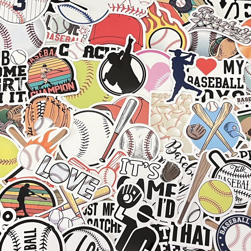 AOWDIAO 50 Pcs Baseball Stickers â€“ Waterproof Vinyl Decals for Water Bottles, Laptops â€“ Baseball Party Favors and Gifts for Kidsâ€¯&â€¯Teens - Image 2