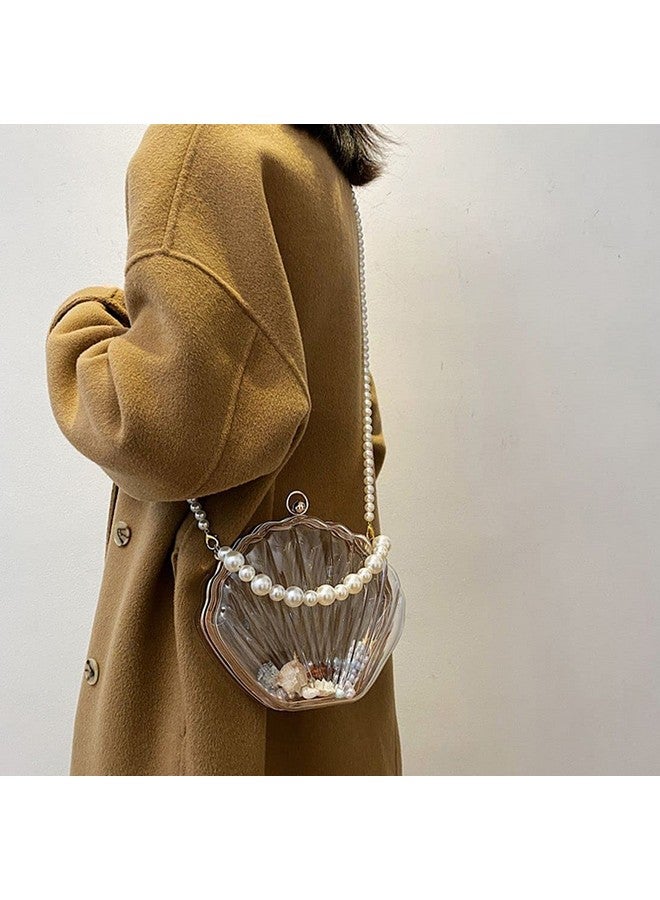 كيو زي يونيك حقيبة كتف QZUnique Conch بحزام سلسلة مبتكرة من الأكريليك حقيبة سهرة أنيقة متقاطعة للنساء والفتيات - Image 1