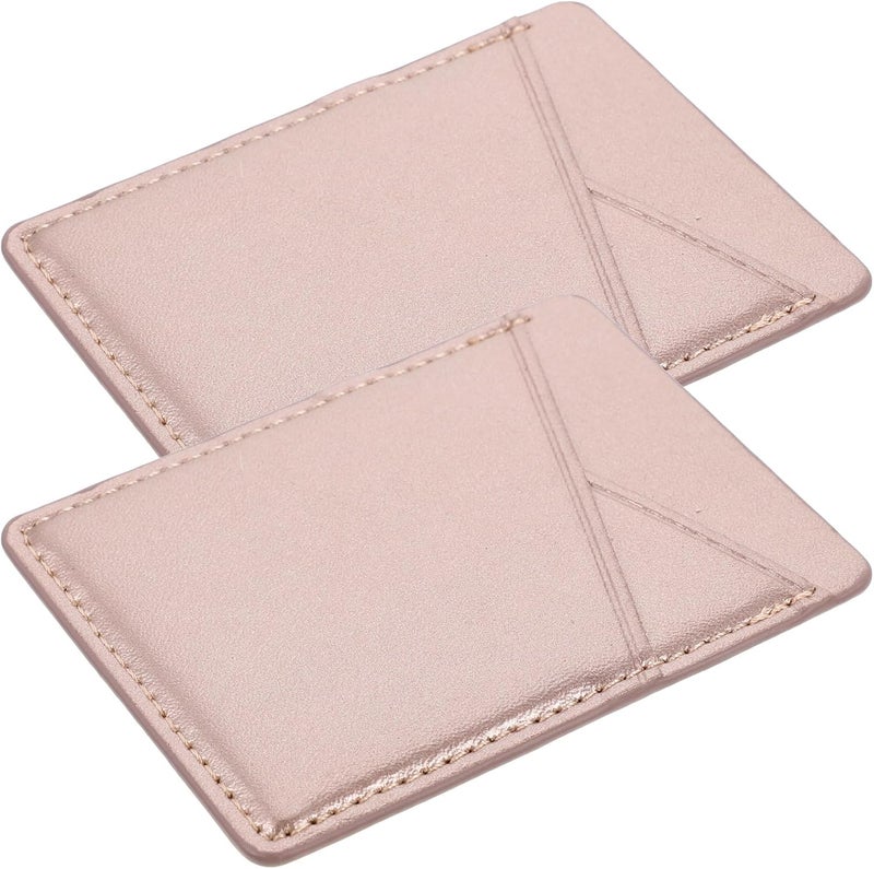 ibasenice 2pcs Pu Leather Phone Back Card Holder Wallets with 2 Card Slots for Smartphones Adhesive Stickers Rose Gold Pocket Wallets for Travel and Everyday Use - Image 1