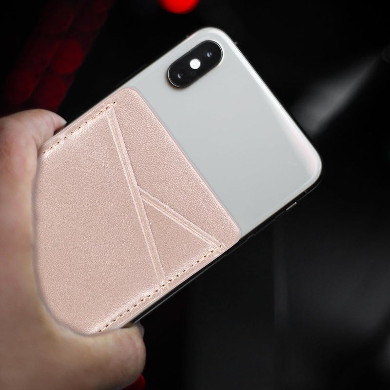 ibasenice 2pcs Pu Leather Phone Back Card Holder Wallets with 2 Card Slots for Smartphones Adhesive Stickers Rose Gold Pocket Wallets for Travel and Everyday Use - Image 5