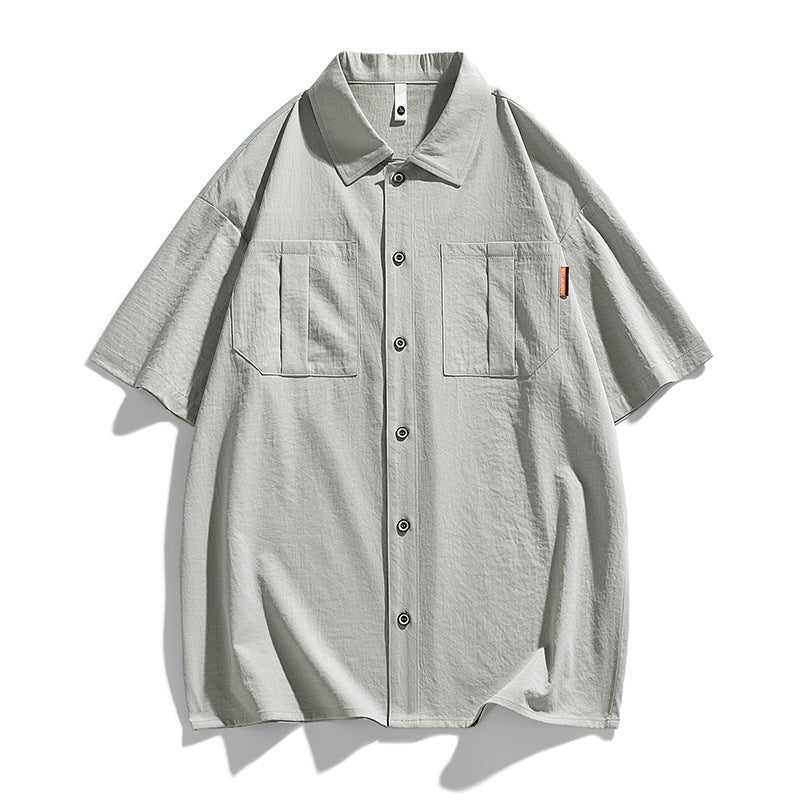 Short-Sleeved Shirt Men'S Black Ice Silk Thin Trendy Brand Fashionable Casual Shirt Men'S Loose Hong Kong Style Jacket Summer Half Sleeve - Image 1