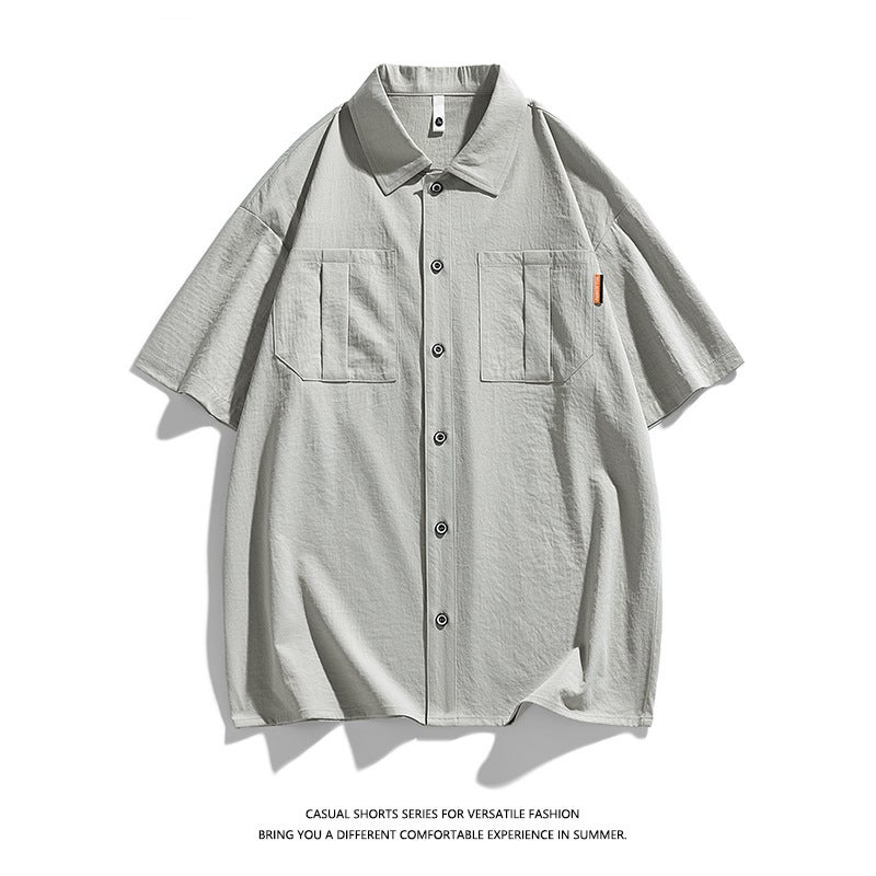 Short-Sleeved Shirt Men'S Black Ice Silk Thin Trendy Brand Fashionable Casual Shirt Men'S Loose Hong Kong Style Jacket Summer Half Sleeve - Image 3