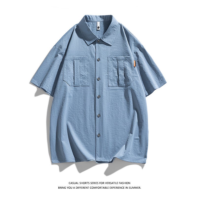 Short-Sleeved Shirt Men'S Black Ice Silk Thin Trendy Brand Fashionable Casual Shirt Men'S Loose Hong Kong Style Jacket Summer Half Sleeve - Image 4