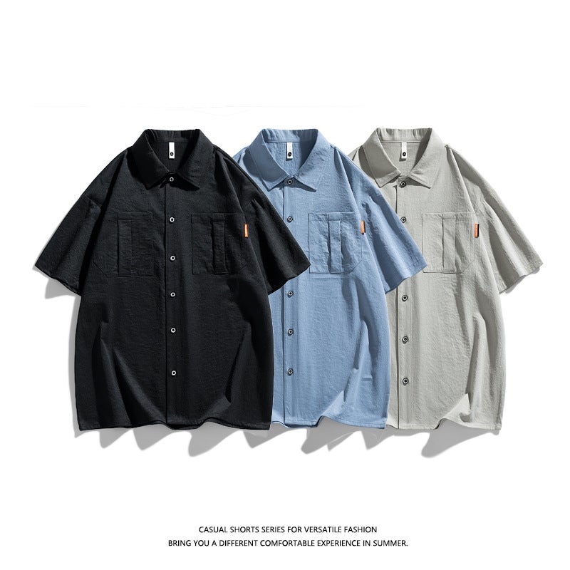 Short-Sleeved Shirt Men'S Black Ice Silk Thin Trendy Brand Fashionable Casual Shirt Men'S Loose Hong Kong Style Jacket Summer Half Sleeve - Image 2
