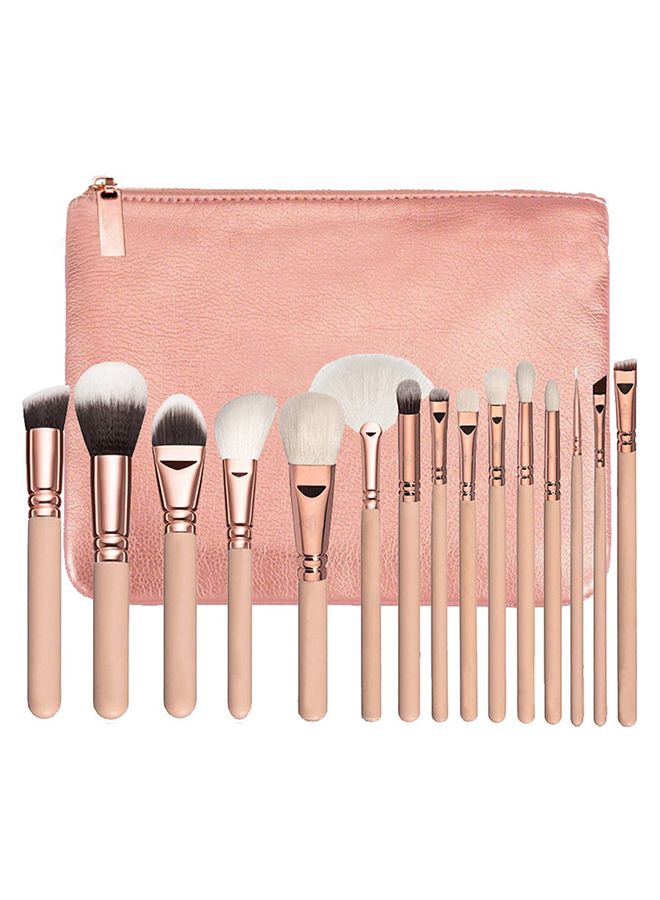 NIBEMINENT 15-Piece Makeup Brush Set With Bag Rose Gold/White - Image 1