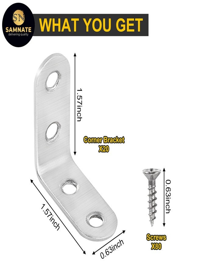 SAMNATE 20pcs L Brackets for Wood 40mmx40mmx16mmX2mm Stainless Steel 90 Degree L Shaped Angle Corner Braces Brackets 20pcs and 80pcs of Screws - Image 2