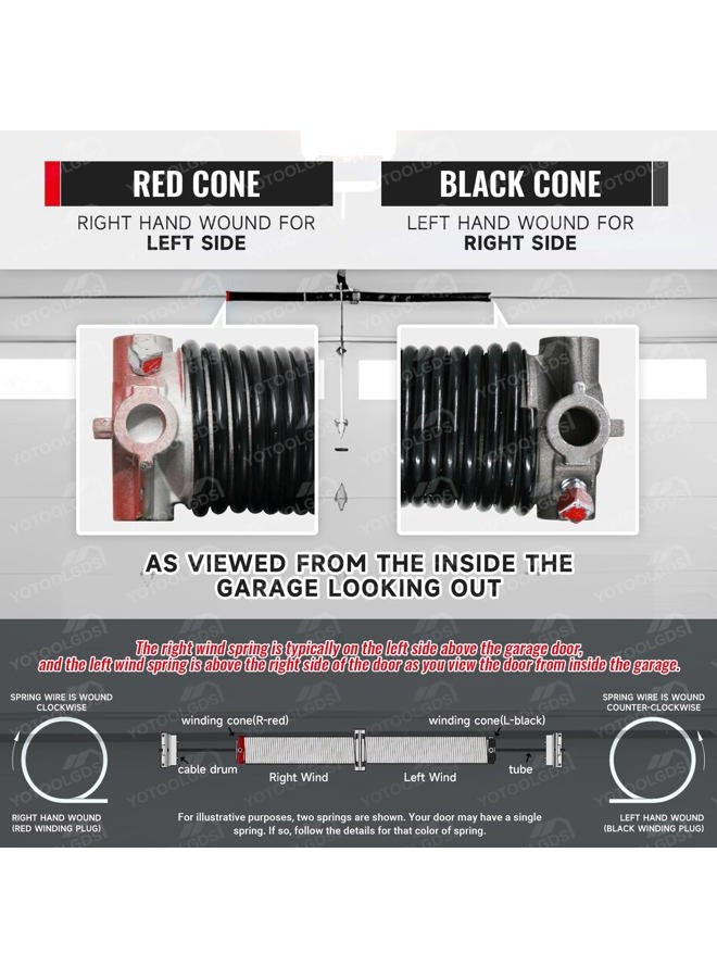 YoToolGDS Right Hand Wind（Red Cone）2" Garage Door Torsion Spring with Non-Slip Winding Bars & Gloves, High Precision Electrophoresis Black Coated, for Replacement, MIN 16,000 Cycles (0.250x2''x29'') - Image 3