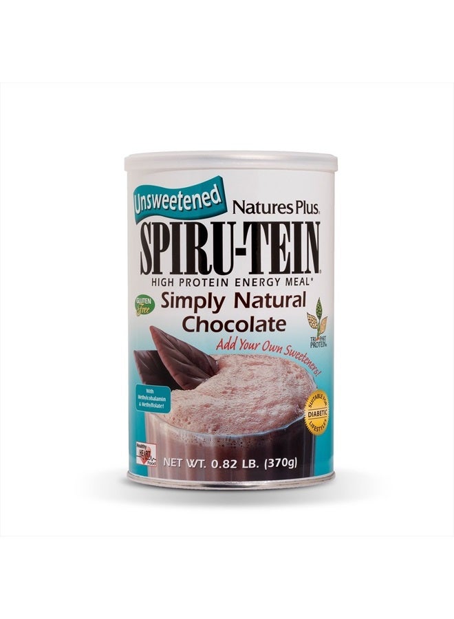 Natures Plus Natures Simply Natural SPIRU-TEIN Shake - Unsweetened Chocolate - 0.82 lb Protein Powder- Meal Replacement - Natural Energy - Supports Diabetic Lifestyle - Vegetarian, 16 Servings - Image 1