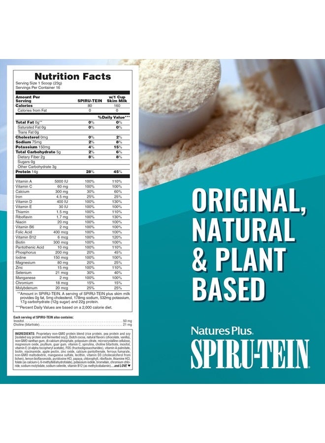 Natures Plus Natures Simply Natural SPIRU-TEIN Shake - Unsweetened Chocolate - 0.82 lb Protein Powder- Meal Replacement - Natural Energy - Supports Diabetic Lifestyle - Vegetarian, 16 Servings - Image 4