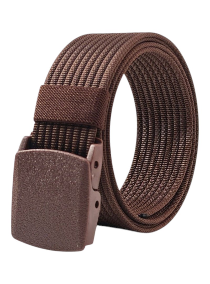 Nylon Woven Belt - Metal Free Plastic Buckle 3.8cm - 120cm - Coffee