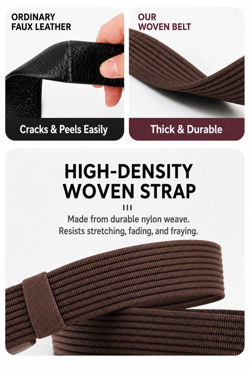 HASTE Nylon Woven Belt - Metal Free Plastic Buckle 3.8cm - 120cm - Coffee - Image 4