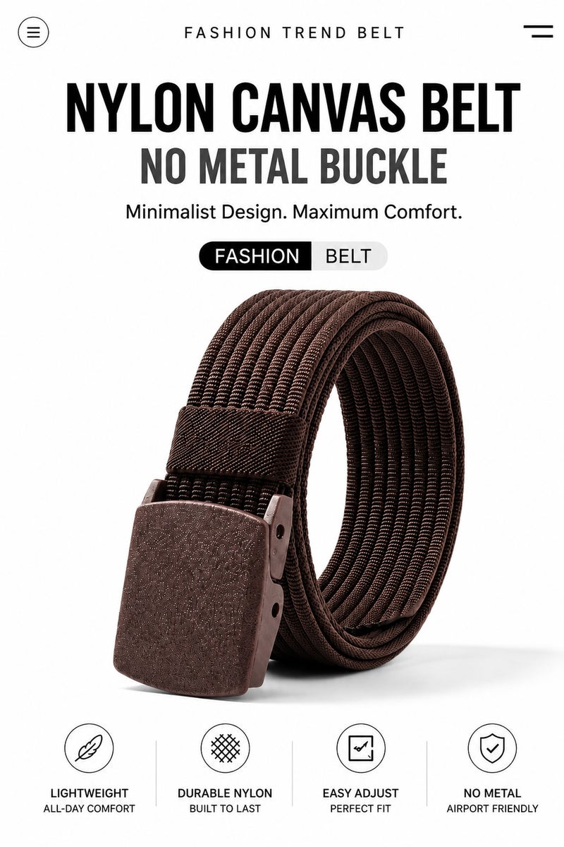 HASTE Nylon Woven Belt - Metal Free Plastic Buckle 3.8cm - 120cm - Coffee - Image 5