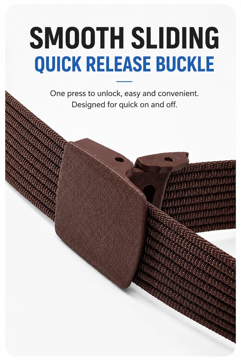 HASTE Nylon Woven Belt - Metal Free Plastic Buckle 3.8cm - 120cm - Coffee - Image 3