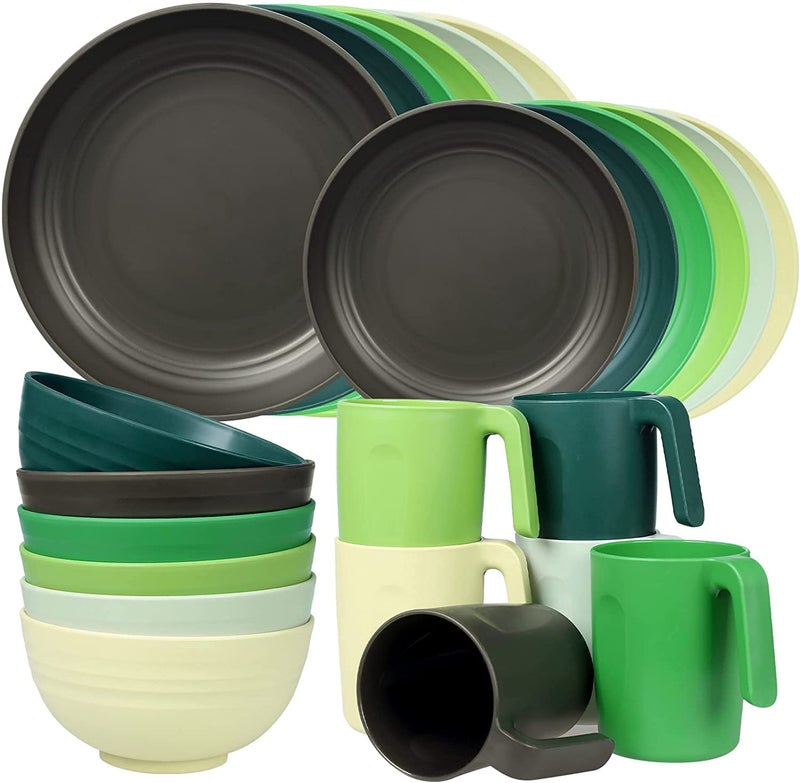 Greentainer Plastic Unbreakable Dinnerware Sets12PCS Camping Tableware Lightweight Plates Bowls and Mugs Microwave Dishwasher Safe Plates Set Service for 4 Great for Kids  Adults
