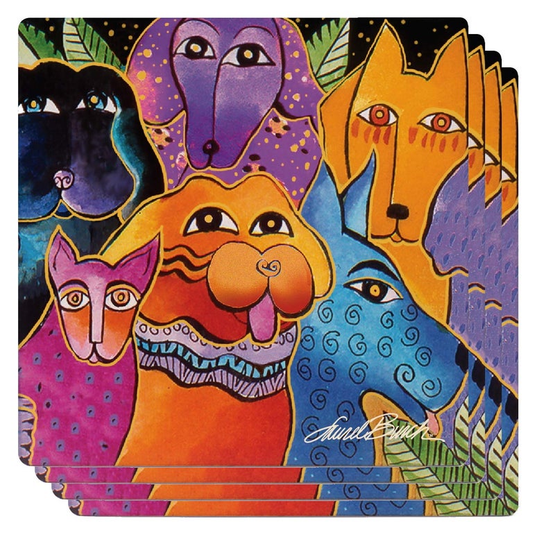 Monarque Ceramic Drink Coasters  Set of Four  Laurel Burch (Dogs and Doggies) - Image 1