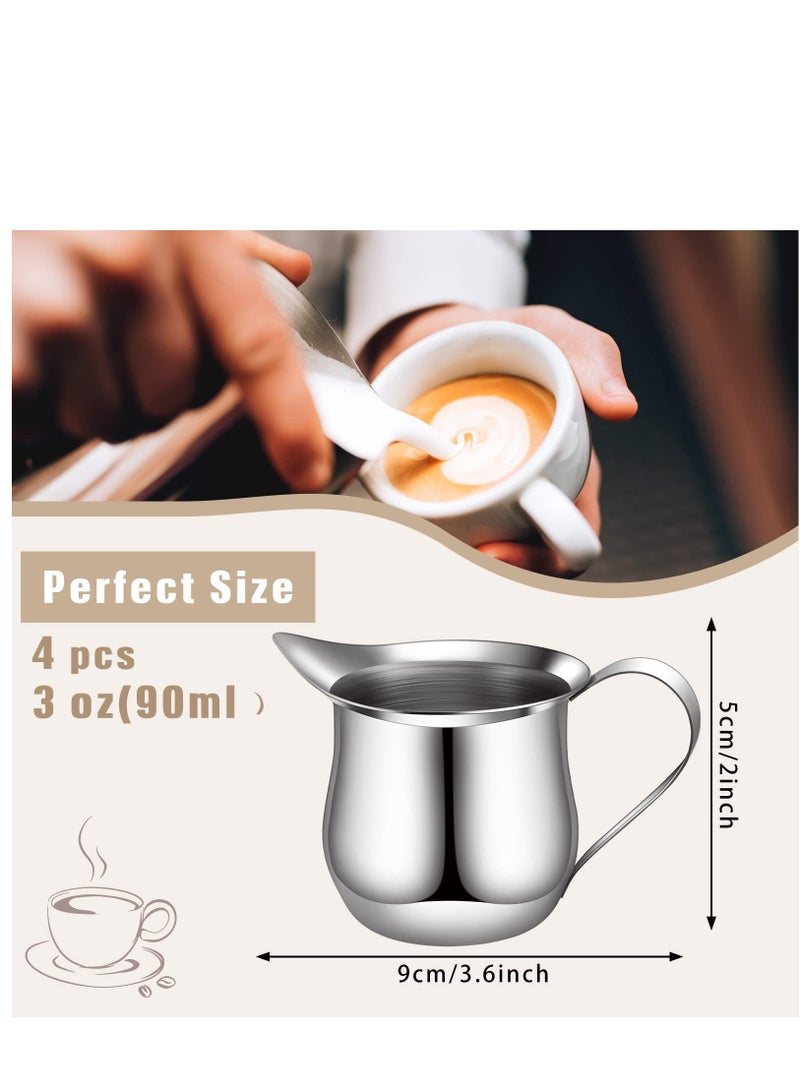 Excefore Creamer Pitcher, 4 Pieces Bell Shaped Creamer 3 Ounce Espresso Pouring Cup Stainless Steel Creamer Pitcher Mirror Finish Mini Stainless Steel Pitcher for Coffee Shop Restaurant Bakery Kitchen - Image 2