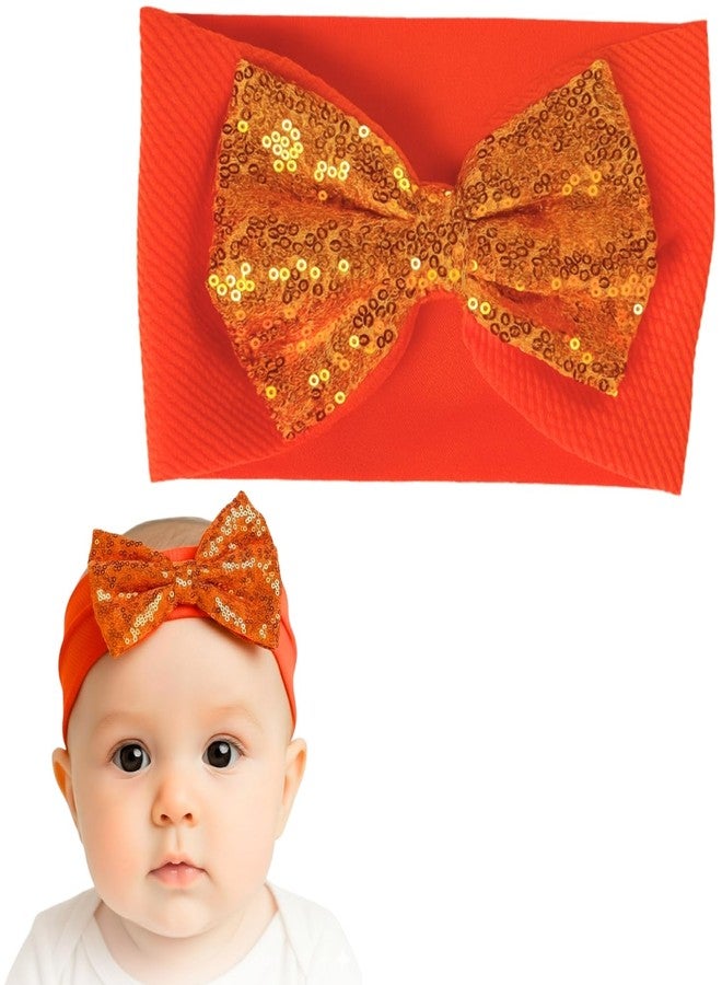 BellaStella 1 Pcs Stylish Baby Headbands for Girls Glitter Sequin Bow Set – Soft & Stretchy Turban Hairbands Comfortable Hair Accessory for Newborn, Infant & Toddlers (ORANGE) - Image 1
