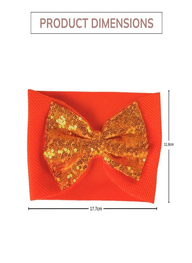 BellaStella 1 Pcs Stylish Baby Headbands for Girls Glitter Sequin Bow Set – Soft & Stretchy Turban Hairbands Comfortable Hair Accessory for Newborn, Infant & Toddlers (ORANGE) - Image 4