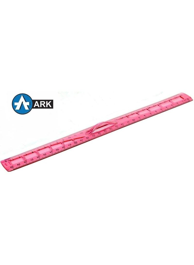 ارك مسطرة مدرسية بلاستيك شفافة 30 سم بمقبض مدمج من ARK - وردي - قطعة واحدة - Image 1