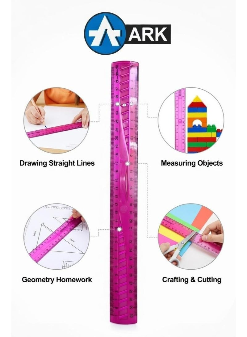 ارك مسطرة مدرسية بلاستيك شفافة 30 سم بمقبض مدمج من ARK - وردي - قطعة واحدة - Image 3