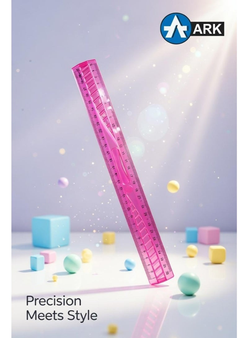 ارك مسطرة مدرسية بلاستيك شفافة 30 سم بمقبض مدمج من ARK - وردي - قطعة واحدة - Image 4