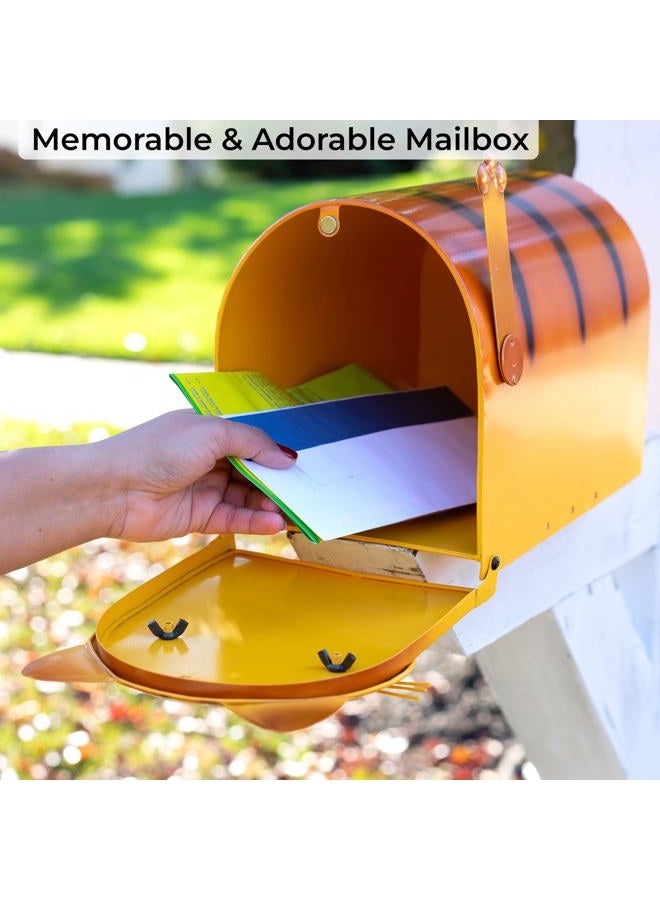 Made Easy Kit Metal Mailbox Animal Design - Fast Straight Forward Post Mounting Bracket Install - Durable All Weather Rust Resistant - Letters, Mail, Small Packages (Standard, Cat Orange) - Image 2
