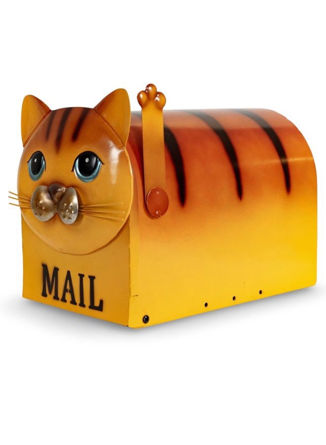 Made Easy Kit Metal Mailbox Animal Design - Fast Straight Forward Post Mounting Bracket Install - Durable All Weather Rust Resistant - Letters, Mail, Small Packages (Standard, Cat Orange) - Image 1
