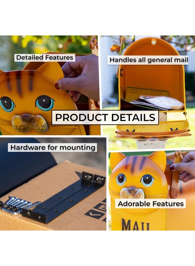 Made Easy Kit Metal Mailbox Animal Design - Fast Straight Forward Post Mounting Bracket Install - Durable All Weather Rust Resistant - Letters, Mail, Small Packages (Standard, Cat Orange) - Image 4