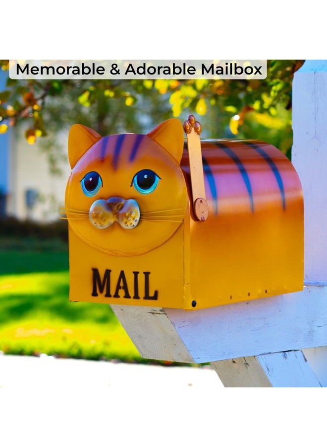 Made Easy Kit Metal Mailbox Animal Design - Fast Straight Forward Post Mounting Bracket Install - Durable All Weather Rust Resistant - Letters, Mail, Small Packages (Standard, Cat Orange) - Image 5