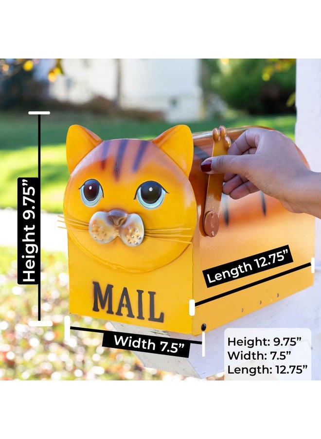 Made Easy Kit Metal Mailbox Animal Design - Fast Straight Forward Post Mounting Bracket Install - Durable All Weather Rust Resistant - Letters, Mail, Small Packages (Standard, Cat Orange) - Image 3