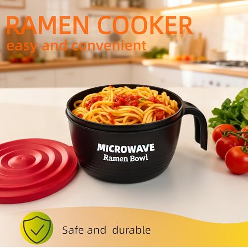 Layron Ramen Cooker Bowl - 45 oz Microwaveable Noodle Bowl Ramen in few Minutes- BPA Free and Dishwasher Safe Set with Chopsticks Perfect for Dorm, Small Kitchen, or Officee (black) - Image 2