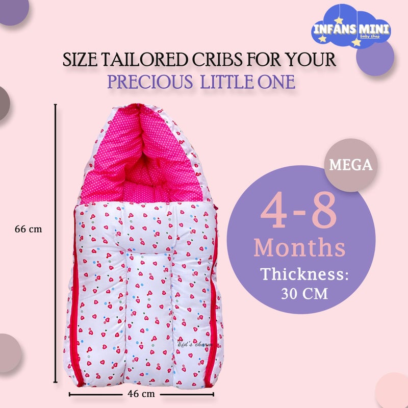 Infans Mini إنفانس ميني قلب صغير ميغا 3 في 1 سرير قطن للأطفال وسرير محمول حقيبة نوم مطبوعة للأطفال - سرير الأطفال - محمول للرضع للجنسين سهل الحمل، خفيف الوزن للأطفال حديثي الولادة من 4-8 أشهر (وردي) - Image 2