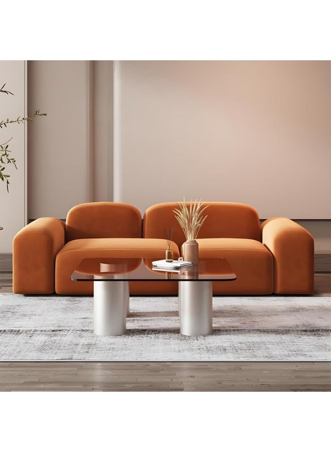 Comfynest Round Arm Sofa Contemporary Wool Standard Sofa in Finish-88.9 x 88.9 x 66.04 cm Orange