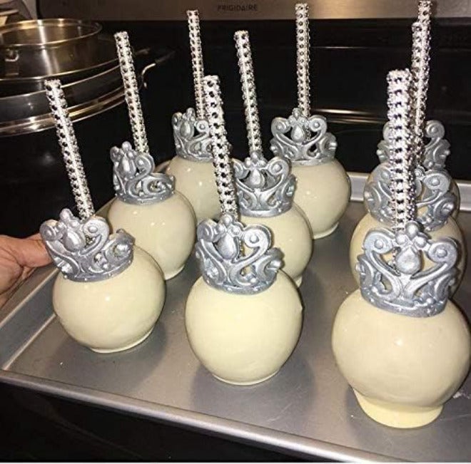 MGWOTH 24 Pack Candy Apple Bamboo Sticks, Caramel Apple Wooden Bling Pointed Skewers,Food Sticks for Rice Krispy Treats Cookie Pops Brownies Homemade Corn Dogs with Glass Bag Glitter Ribbons Tie(Silver) - Image 5