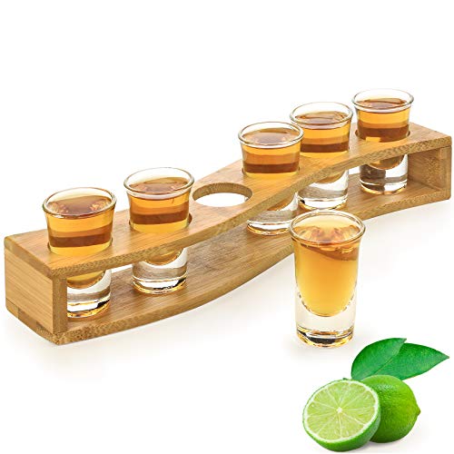 LINALL LINALL Shot Glasses 6pcs Shot Glass Set 1oz30ml Shot Glass Holder Heavy Base for Whisky Tequila 6 Shot Glass Serving Tray 6pcs