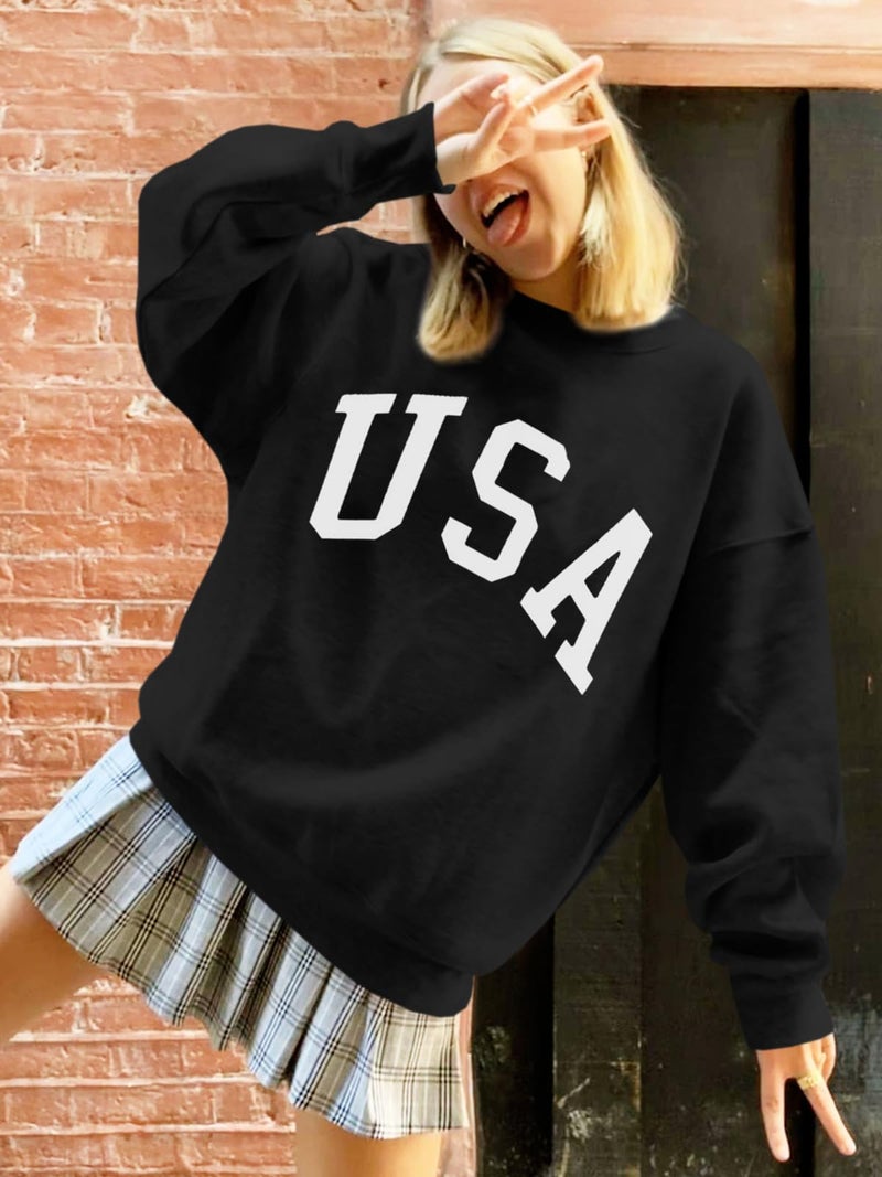 Langwyqu Womens' Oversized Crewneck Long Sleeve Casual Loose Pullover Tops - Image 3