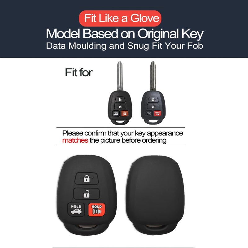 INFIPAR 2pcs Compatible with Toyota Remote Head 4 Buttons Black Silicone FOB Key Case Cover Protector Keyless Remote Holder for 2019 2018 2017 2016 2015 2014 2013 2012 Toyota Camry Corolla RAV4 - Image 2