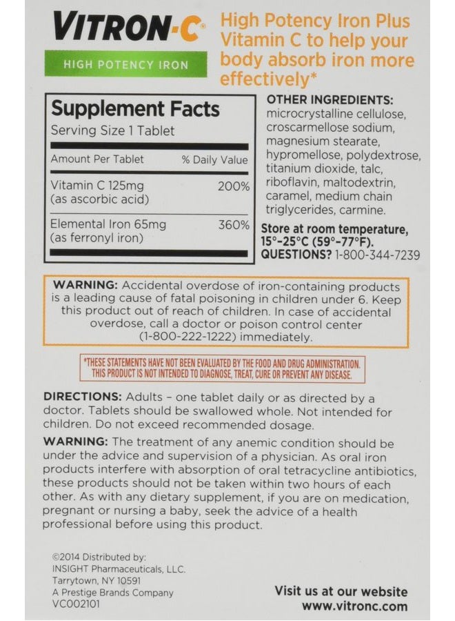 Vitron-C Vitron-c High Potency Iron Supplement Tablets 60 Ct (Pack of 2)  - Image 2