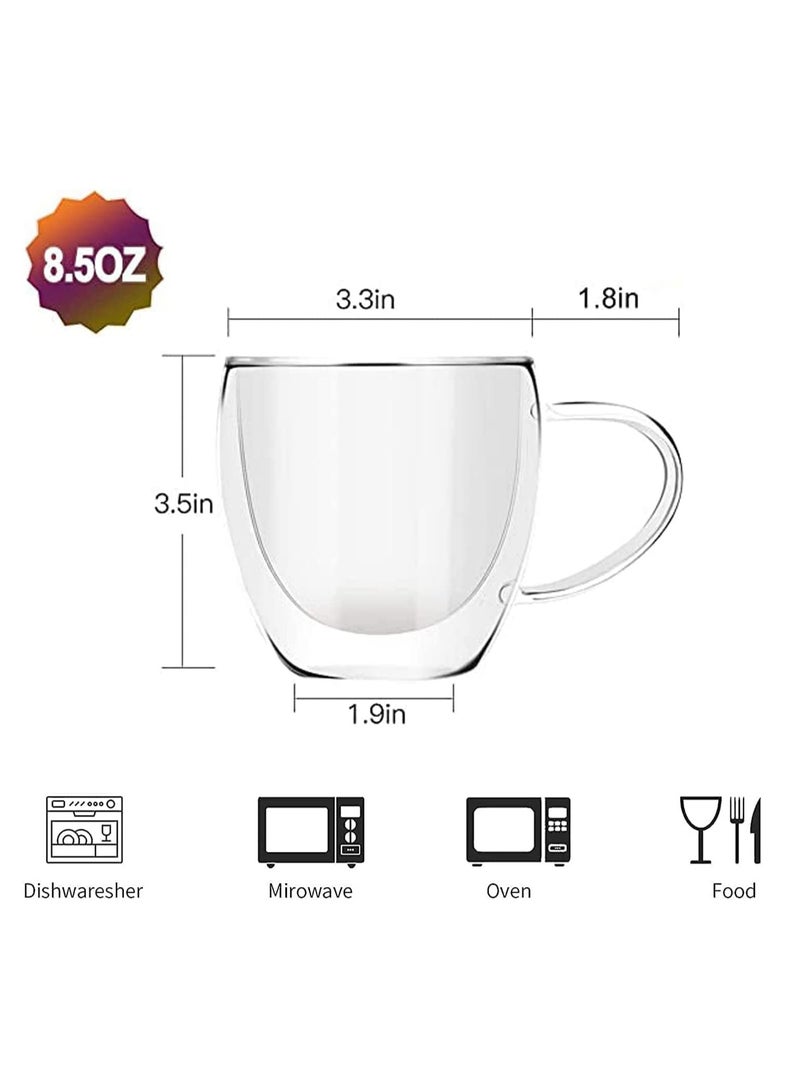 GGEROU Double Wall Glass Coffee Mugs with Handle,2 Pack Insulated Coffee Cups Espresso Cups,Heat-resistant Borosilicate Glass Coffee Mugs （250ml） - Image 4