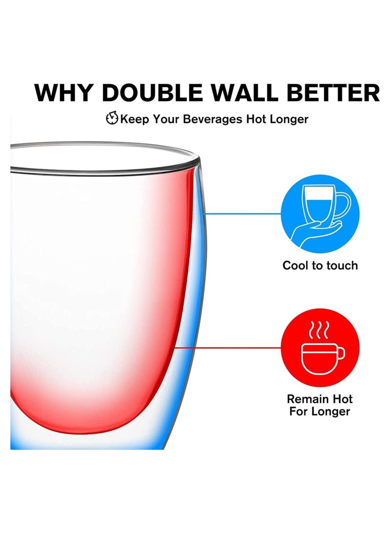 GGEROU Double Wall Glass Coffee Mugs with Handle,2 Pack Insulated Coffee Cups Espresso Cups,Heat-resistant Borosilicate Glass Coffee Mugs （250ml） - Image 3